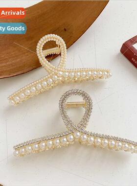 New pearl grab clip summer large shark clip hairpin rhinesto