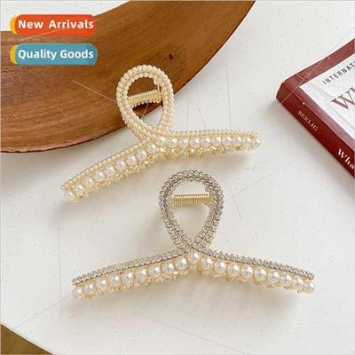 New pearl grab clip summer large shark clip hairpin rhinesto