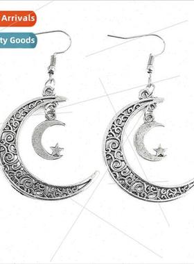 2023 Europe Uned States exaggerated moon stars earrings nich