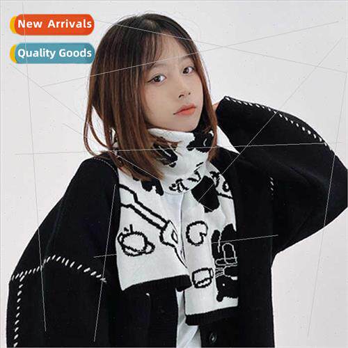 Ins cartoon pattern double-sided small scarf female fall win