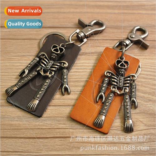 Retro creative cowhide keychain new keychain skull ghost hea