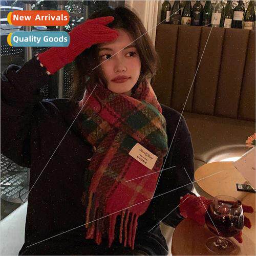 Porridge Cocoa New Year red plaid scarf female senior sense