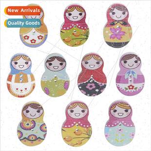 New fashion Russian painted nesting dolls wooden button broo