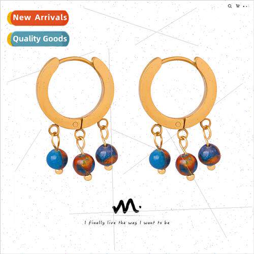 Europe new fashion niche tanium steel gold-plated natural st