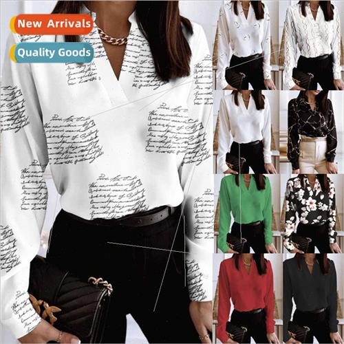 2022 Spring Long Sleeve V-Neck Loose Printed Blouse Shirt To