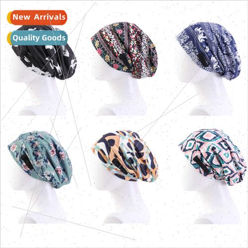 Satin ning Printed Pullover Hat Invisible Adjustable Buckle