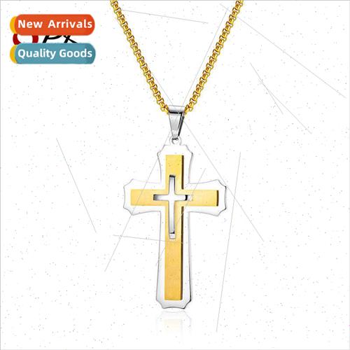 Europe stainless steel tide men large cross pendant set tani