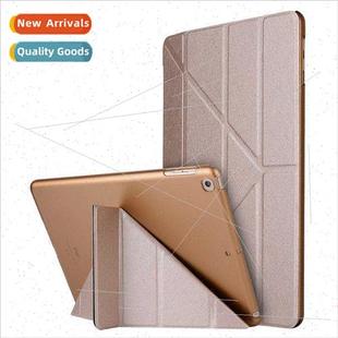 适用ipad 9.7 2017 silk grain tri-fold deformation tablet lea