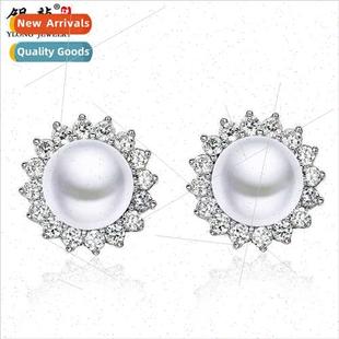 freshwater inlaid sunflower pearl Korea S925 earrings silver