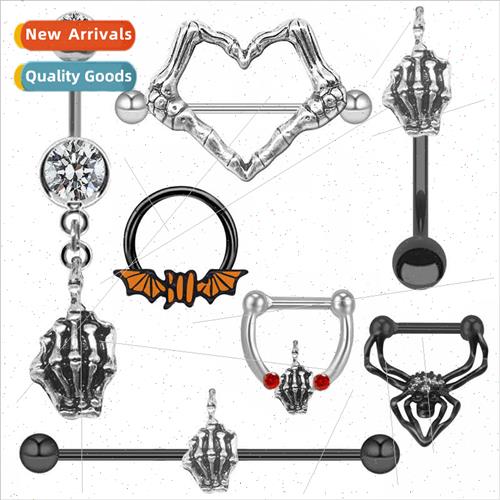 Europe Bat Nose Ring Heart Breast Ring Chest Stud Skull Nose