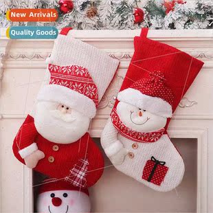 Large Christmas stockings red whe knted elderly Christmas st