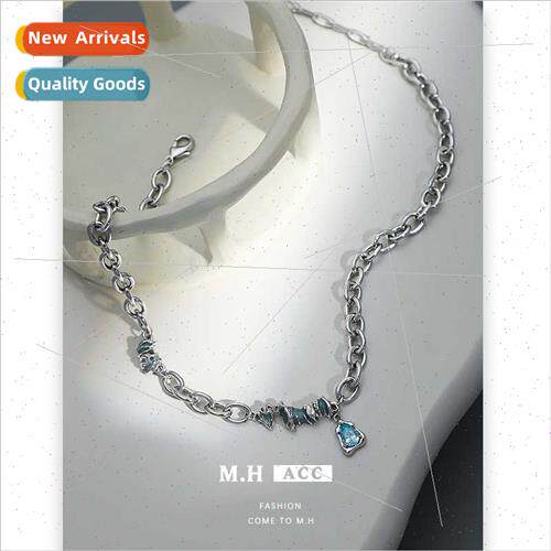 Aquamarine oil drop necklace women alloy hundred niche colla