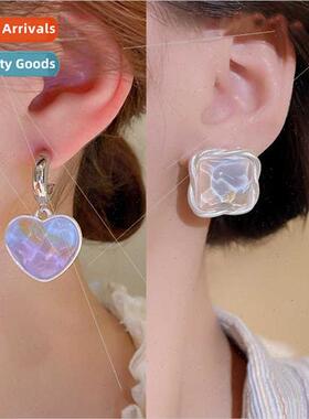 Summer Hundred Jelly Feeling Color Blocking Heart Earrings B