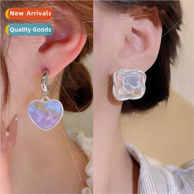 Summer Hundred Jelly Feeling Color Blocking Heart Earrings B