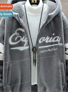 lambswool jacket men fall winter  nd casual hooded jacket me