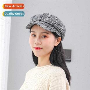 octagonal cap female Japanese fall plaid spring thin lerary