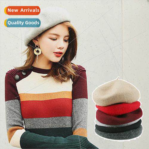 Beret female fall winter Korean  hundred wh wool tweed Japan