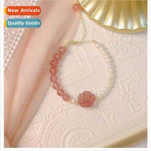 Now natural strawberry crystal peony flower bracelet freshwa