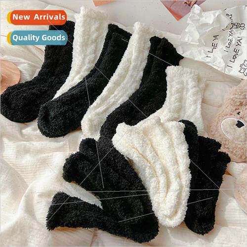 Solid color coral velvet socks women mid-calf socks autumn w
