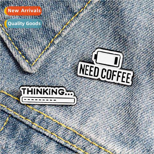 need Coffee Coffee Power Think Progress Bar Enamel Brooch Co