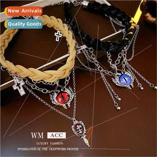 Skull Tassel Vintage Devil che Eye Necklace Metal Leather