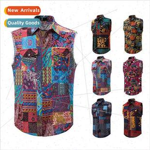 2023 summer new sleeveless shirt men casual cotton linen pri