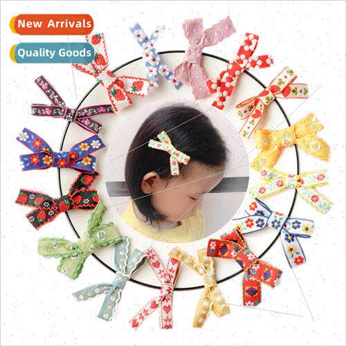 Children embroidery bow hair clips Korea cute bohemian multi