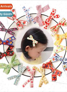 Children embroidery bow hair clips Korea cute bohemian multi