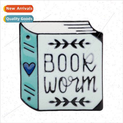 Creative book worm heart shaped book oil drop brooch cartoon