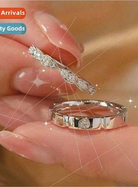 Sugar Cube Bow Couple Rings Silver Pair Niche 适用Man Girlfr