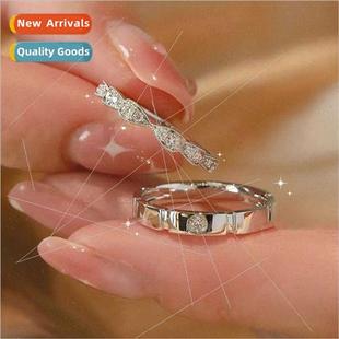 Sugar Cube Bow Couple Rings Silver Pair Niche 适用Man Girlfr