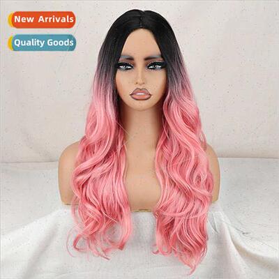 Europe fashion wig women pink long big wave mechanism chemic