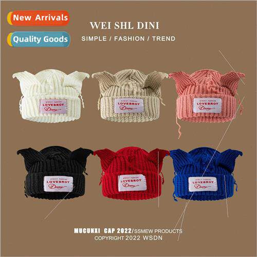 Korea autumn winter cute fox ears tag wool cap thickened war