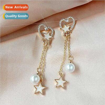 925 silver pin earrings Korea love star tassel earrings fema