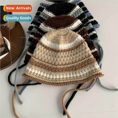 Japanese knted hollow fisherman hat female fall winter ins s