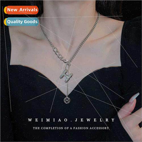 Diamond H letter necklace ins simple collarbone chain niche