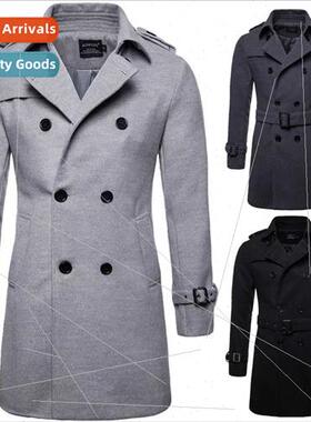 2019 fall new large size men in long paragraph tweed coat  y