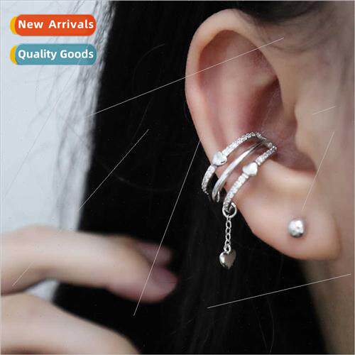 Full diamond love heart ear clips cold sense multi-layer zir