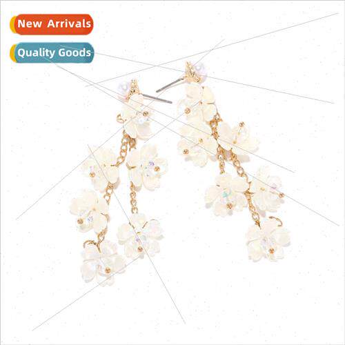 Korea temperament fairy long flowers tassel earrings persona