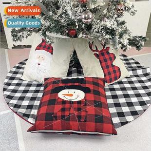 decorations linen red plaid cushion black Christmas