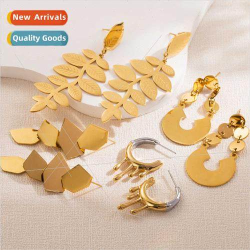 Fashion new tanium steel earrings polygonal leaves long mult