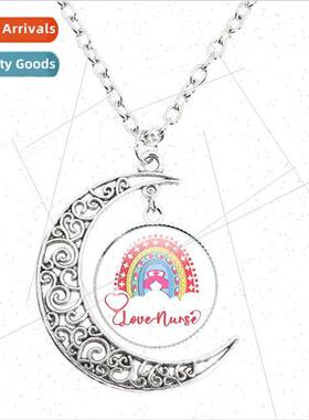 New Nurse Doctor Ribbon Quote Dome Glass Round Pendant Moon