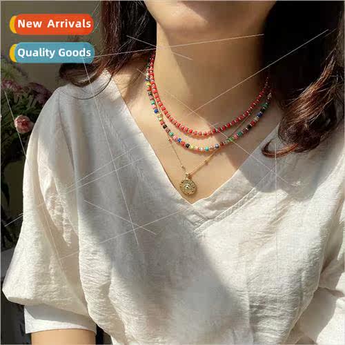 ins wind colorful stone beaded necklace female versatile mul