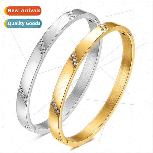 Europe 6MM simple gold bracelet fashion diamond beveled edge