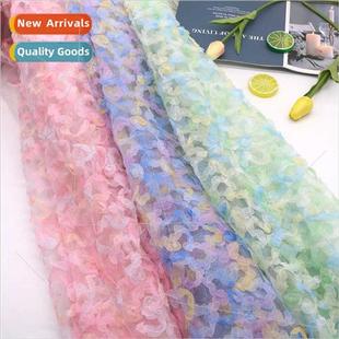 Gradient color chiffon ribbon roses embroidery fabric women