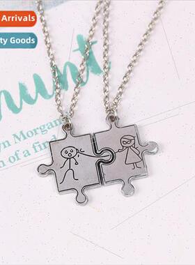 Fashion Couple Necklace Pair gsaw Stainless Steel Pendant Sh