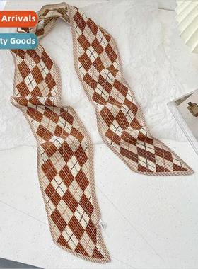 2022 Spring Autumn new Korean  diamond-shaped grid silk scar