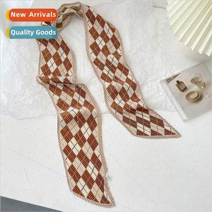 2022 Spring Autumn new Korean  diamond-shaped grid silk scar