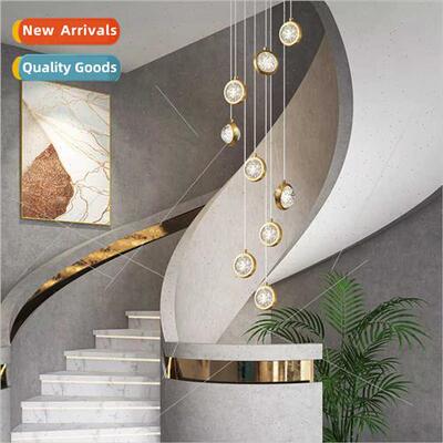 Modern light luxury copper staircase chandelier bubble ball
