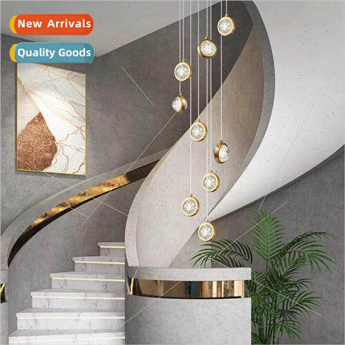 Modern light luxury copper staircase chandelier bubble ball